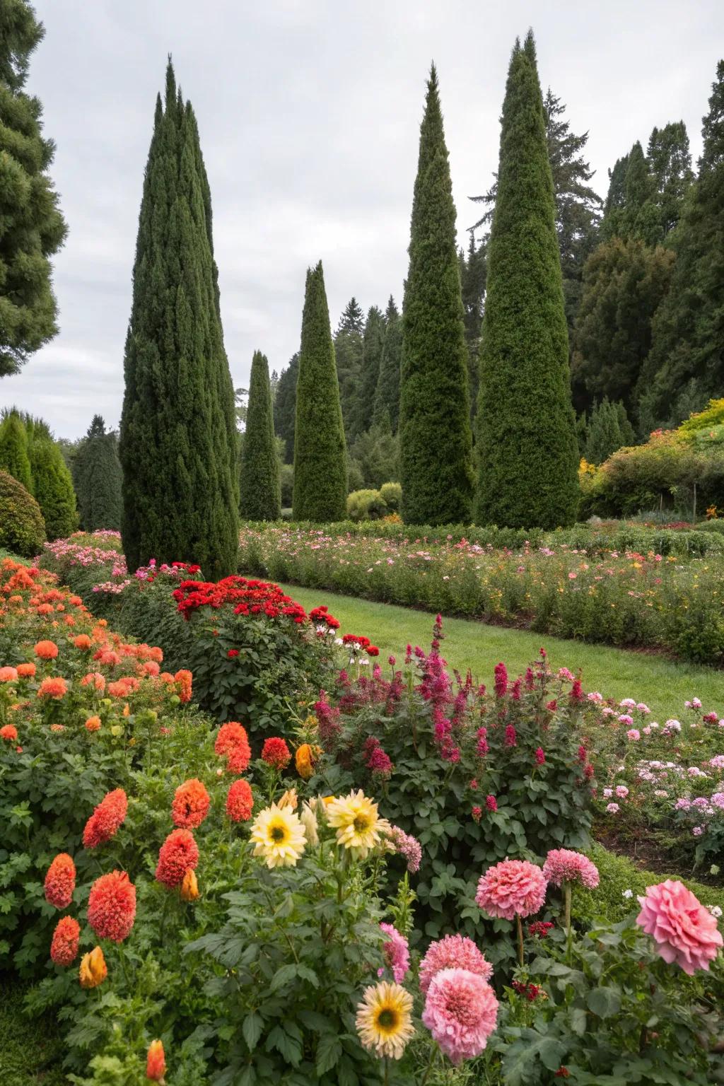 Accentuate vibrant blooms with an Arborvitae backdrop.