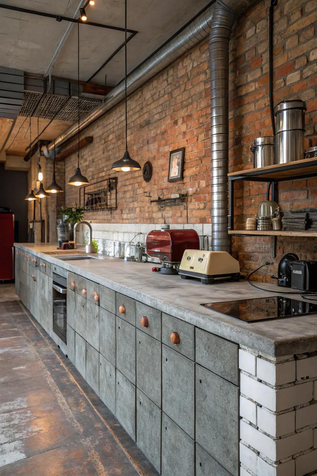 Concrete tiles add industrial chic to this urban kitchen.