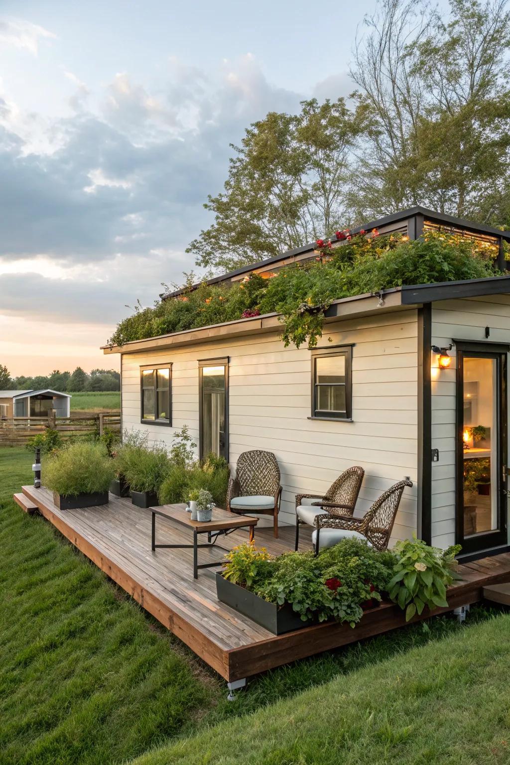 Overhead gardens bring nature to urban tiny homes.