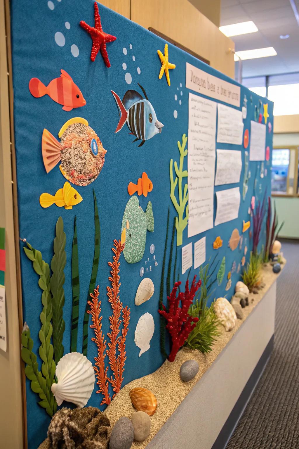 An ocean-themed display featuring marine creatures.