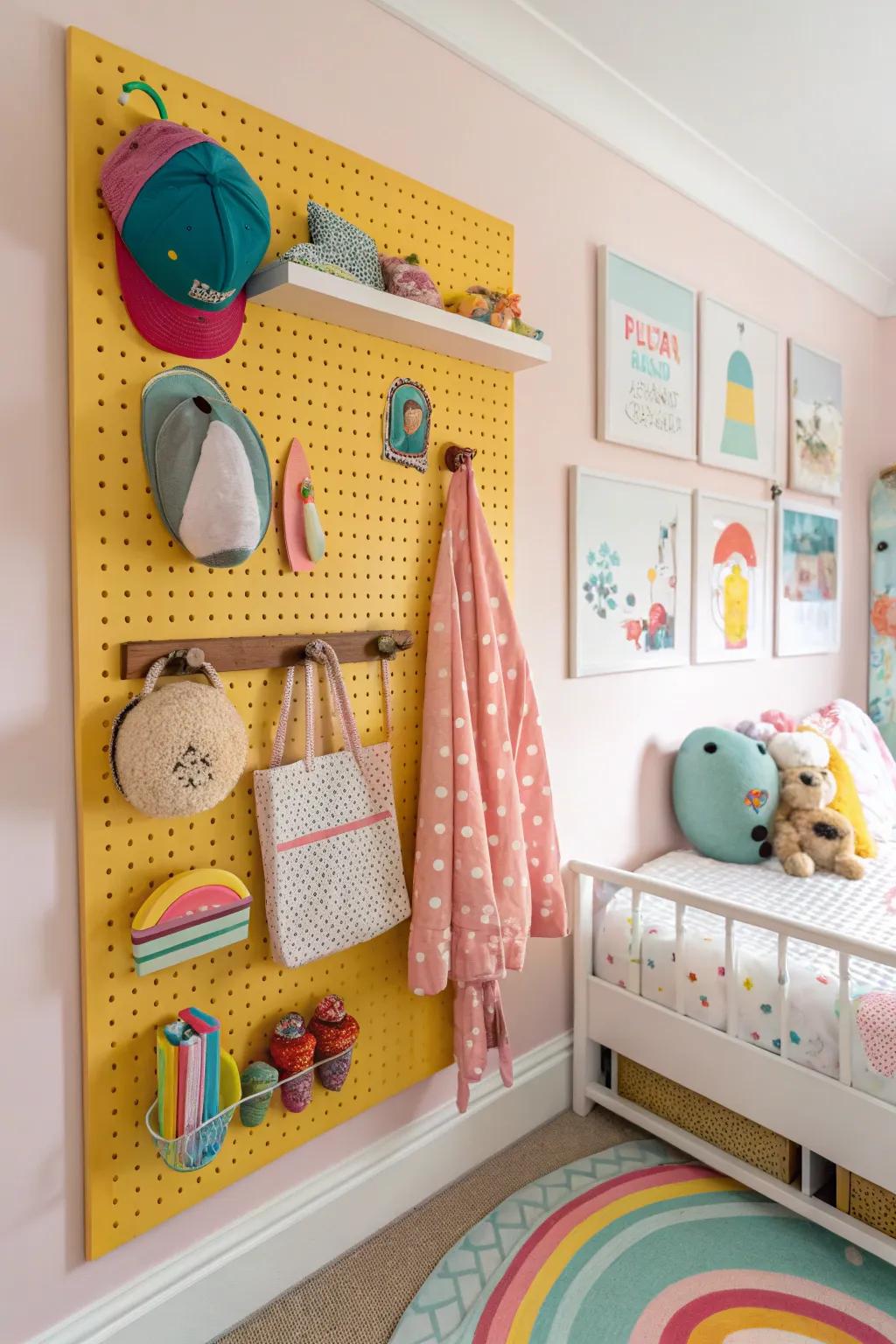 A pegboard offers adaptable and stylish storage.