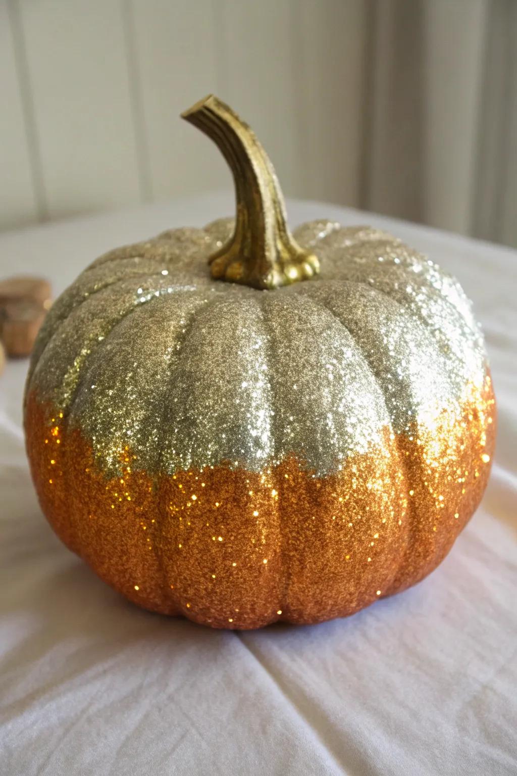Make sparkling pumpkin decor that shines in the light.