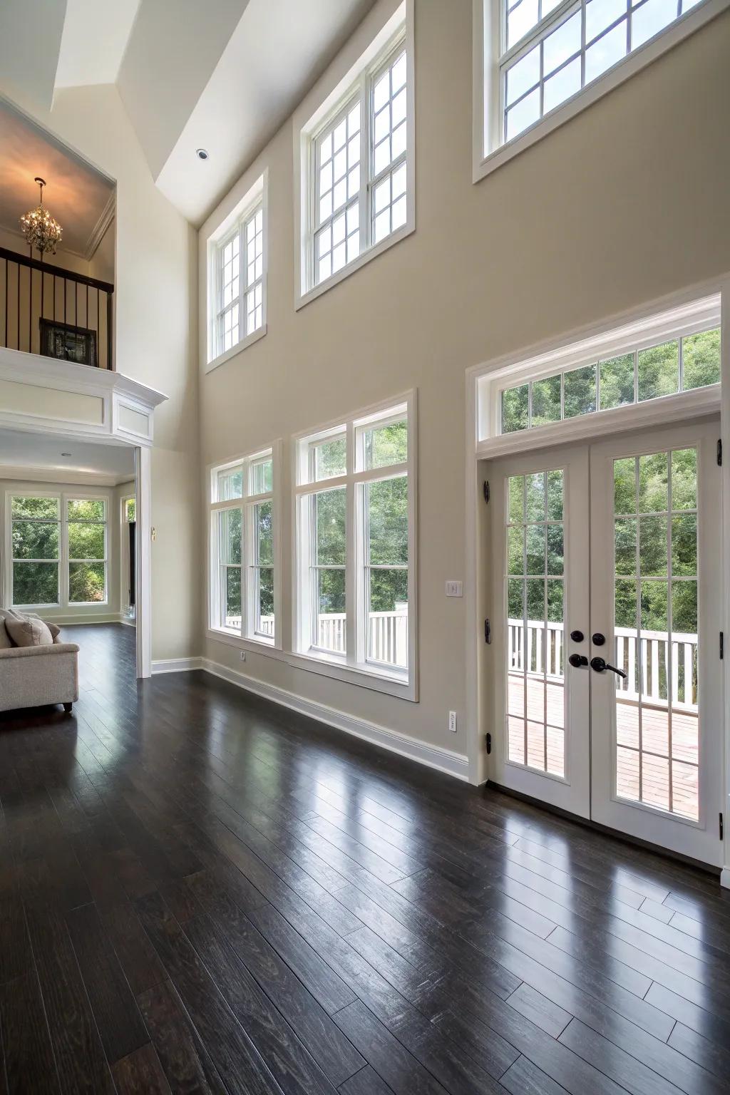 Deep floors provide contrast and anchor the design.