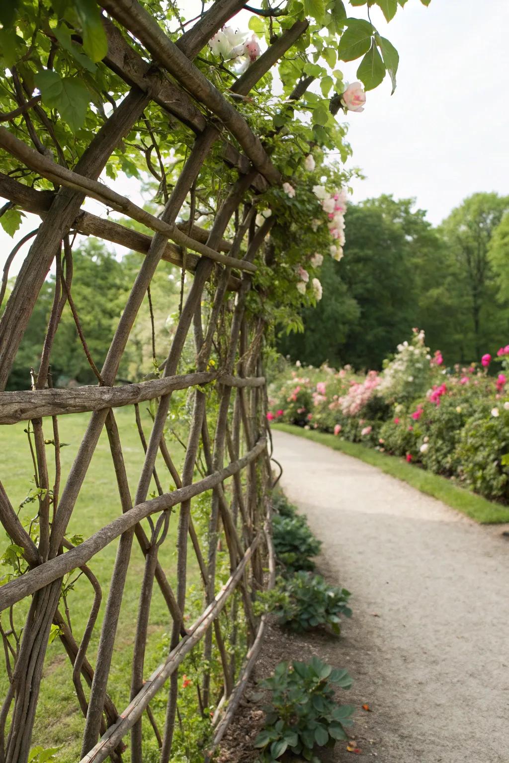 A crisscross branch barrier provides open charm.