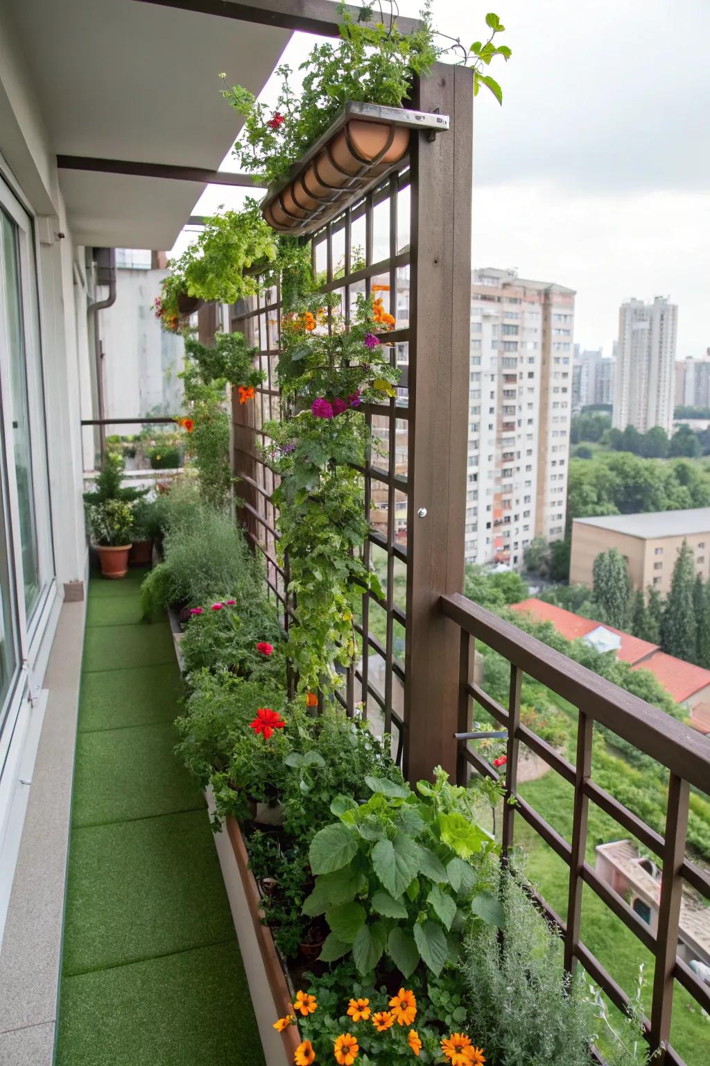 Establish a metropolitan sanctuary with a balcony trellis.