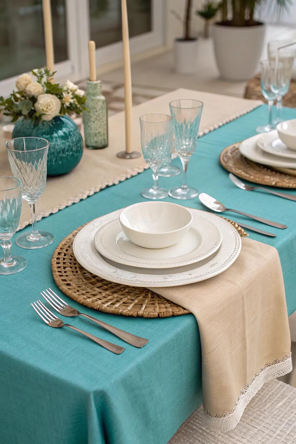 Muted tones balance the boldness of turquoise beautifully.