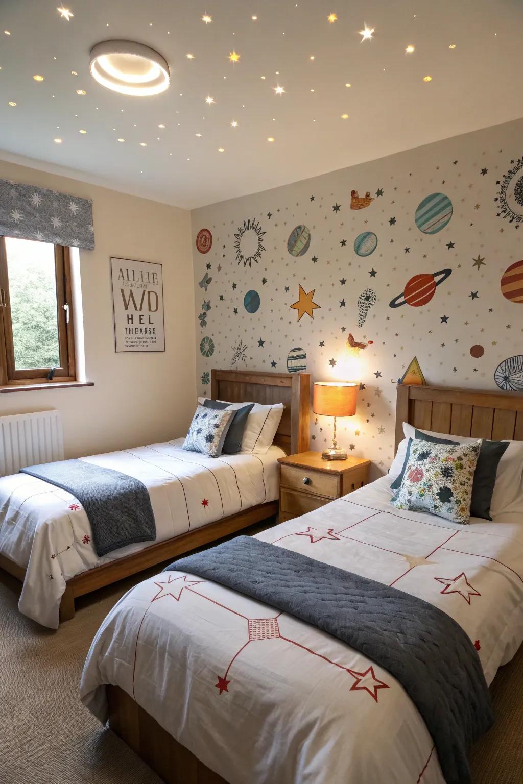 Customized wall decals personalize the space effortlessly.