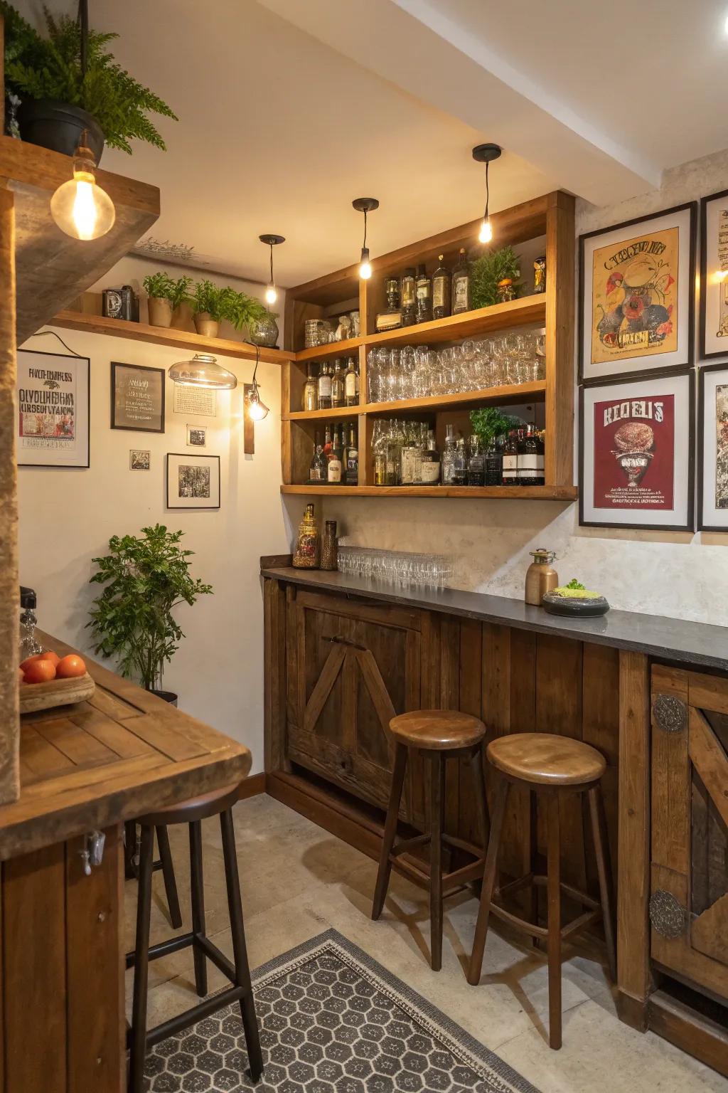 Even small spaces can be made into cozy bar areas.
