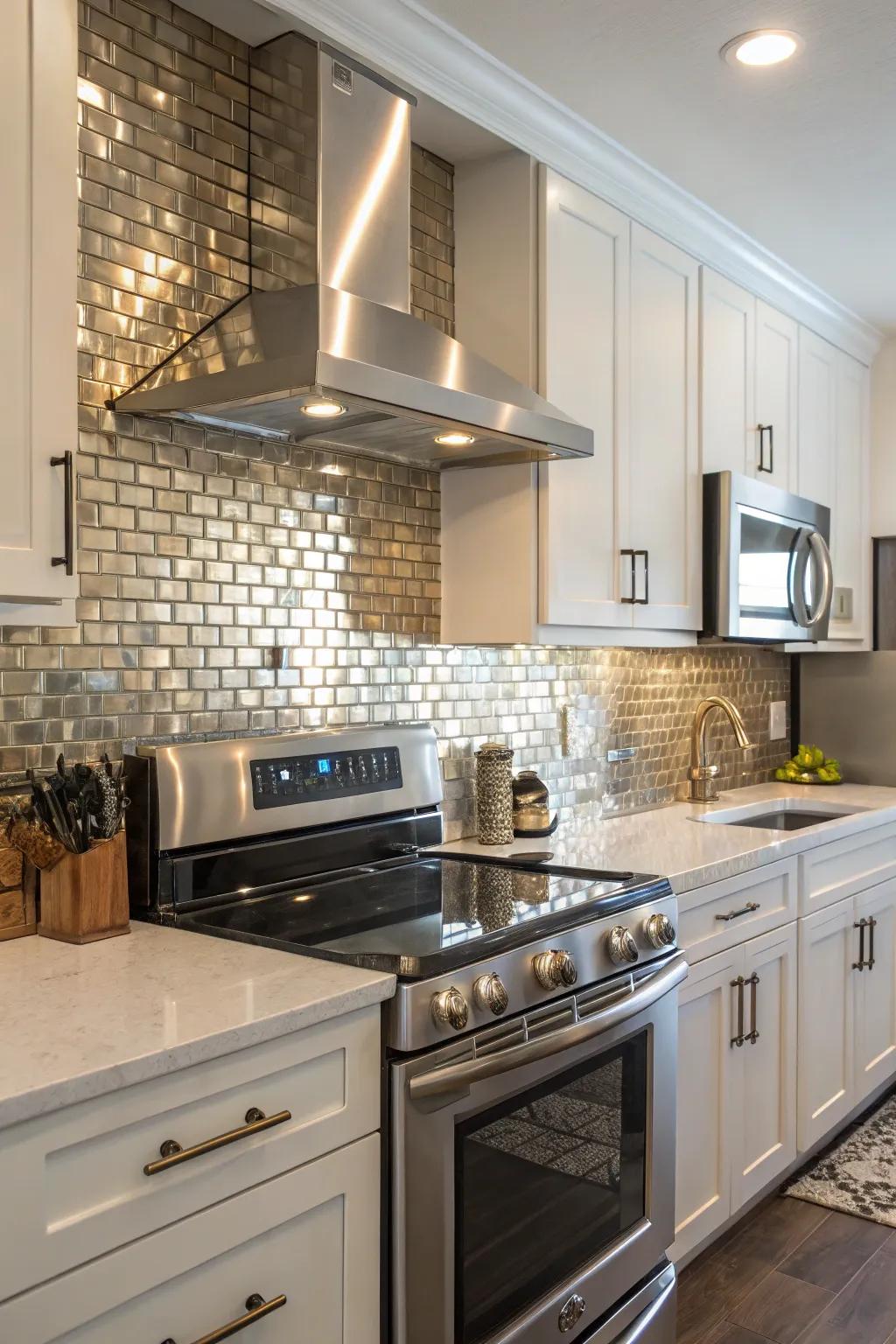 Glam up your kitchen using shiny details.