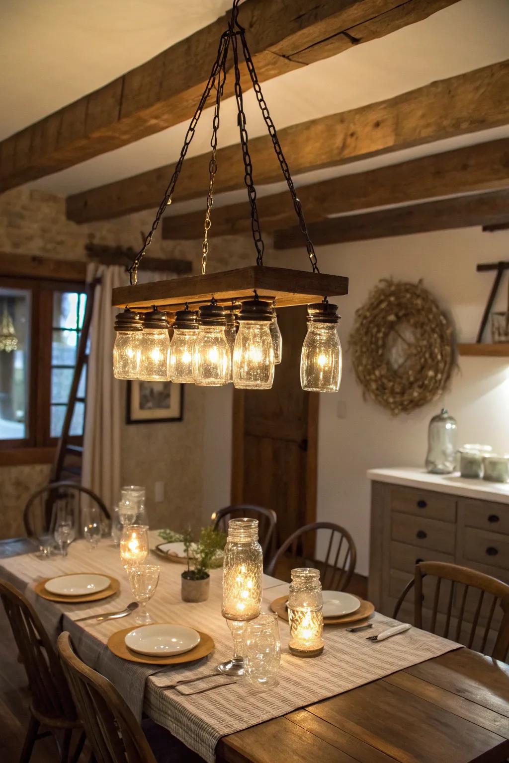 Country chic with a container chandelier.