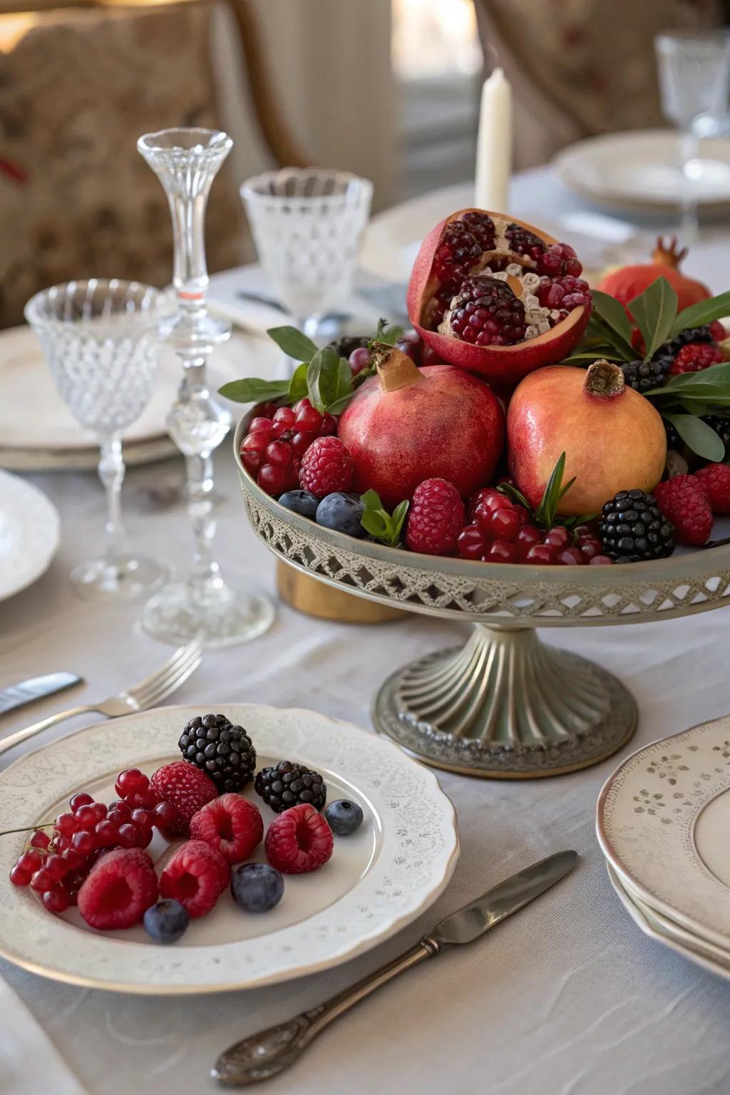 Vibrant fruits introduce color and freshness to the table.