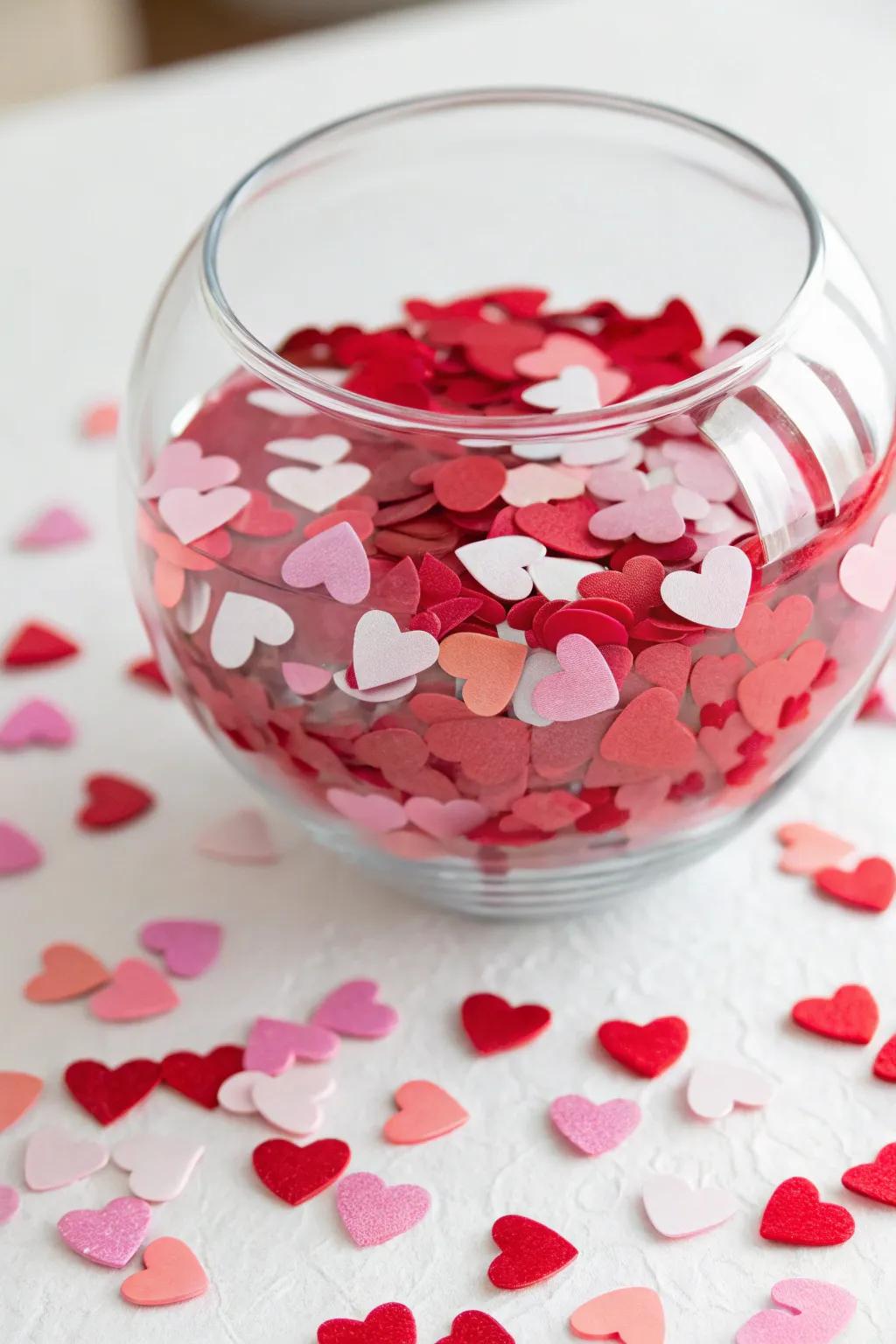 Quirky bowl filled with heart confetti
