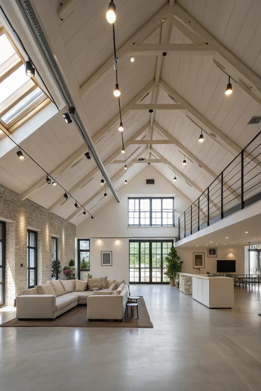Directional spotlights highlight features in modern lofts.