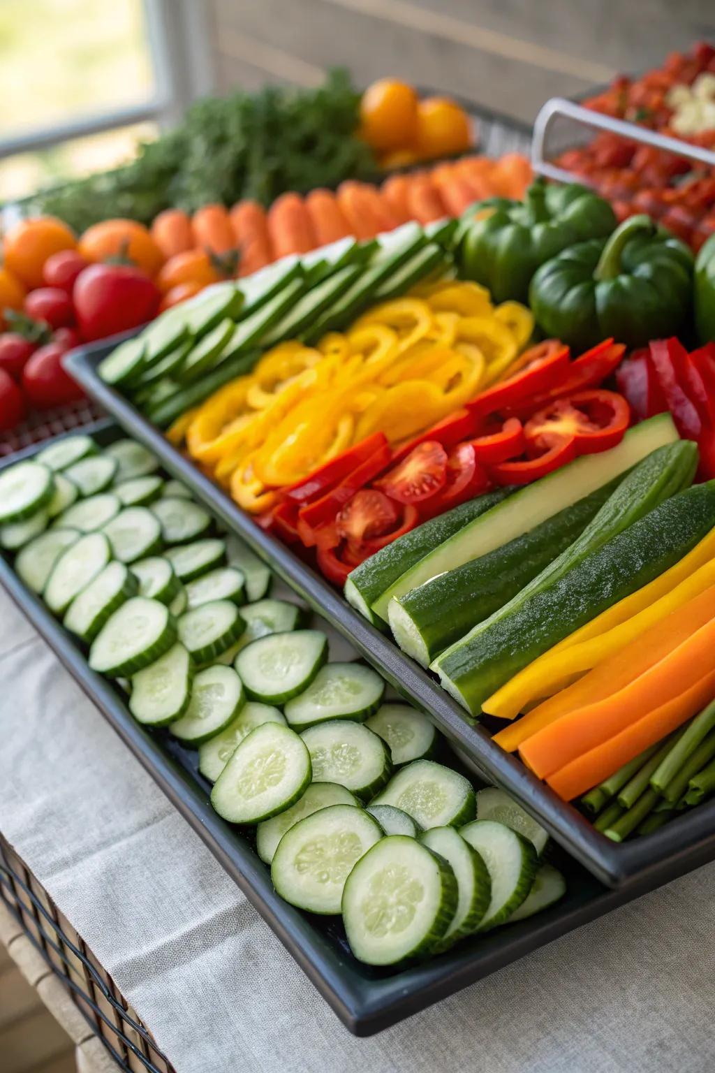 Veggie presentation featuring layered height variations.