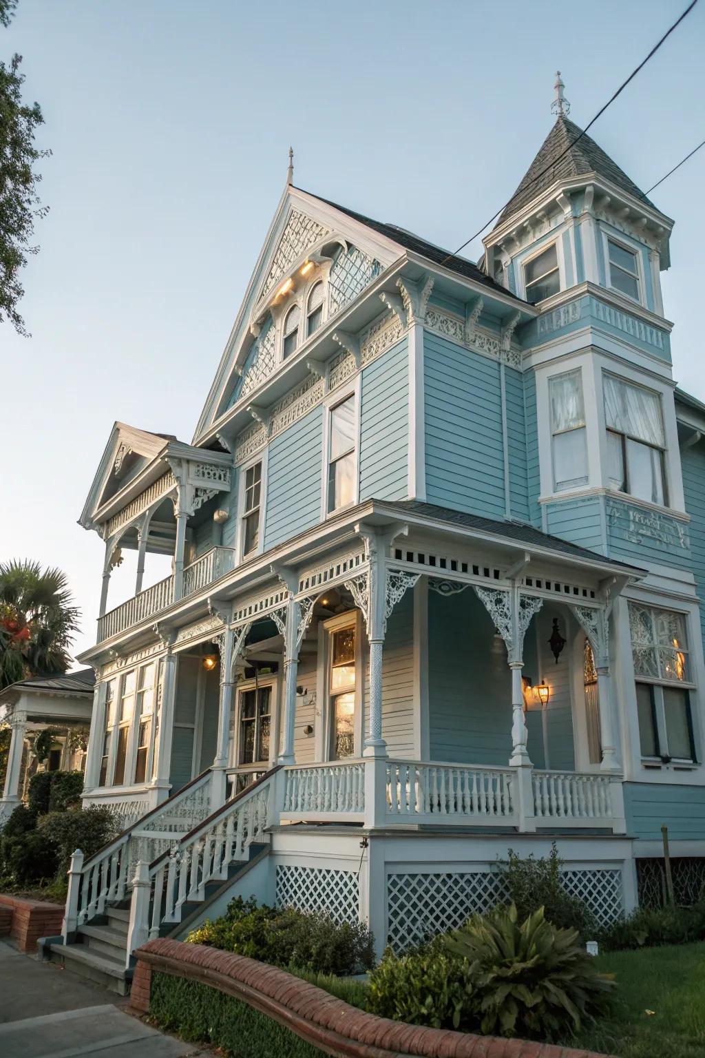 Pale azure hues provide a vintage and stylish twist to Victorian homes.