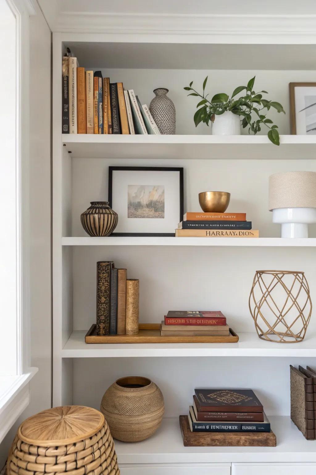 Minimalist shelf placement lets each piece shine.