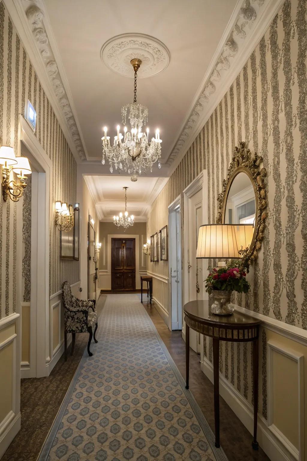 Banded wallpaper delivers ageless elegance and a perception of elevation.