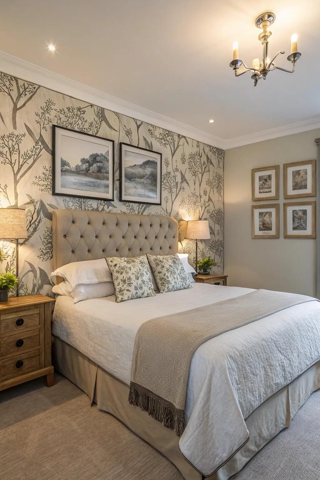 Blending headboards with wall art creates a gallery-like bedroom atmosphere.