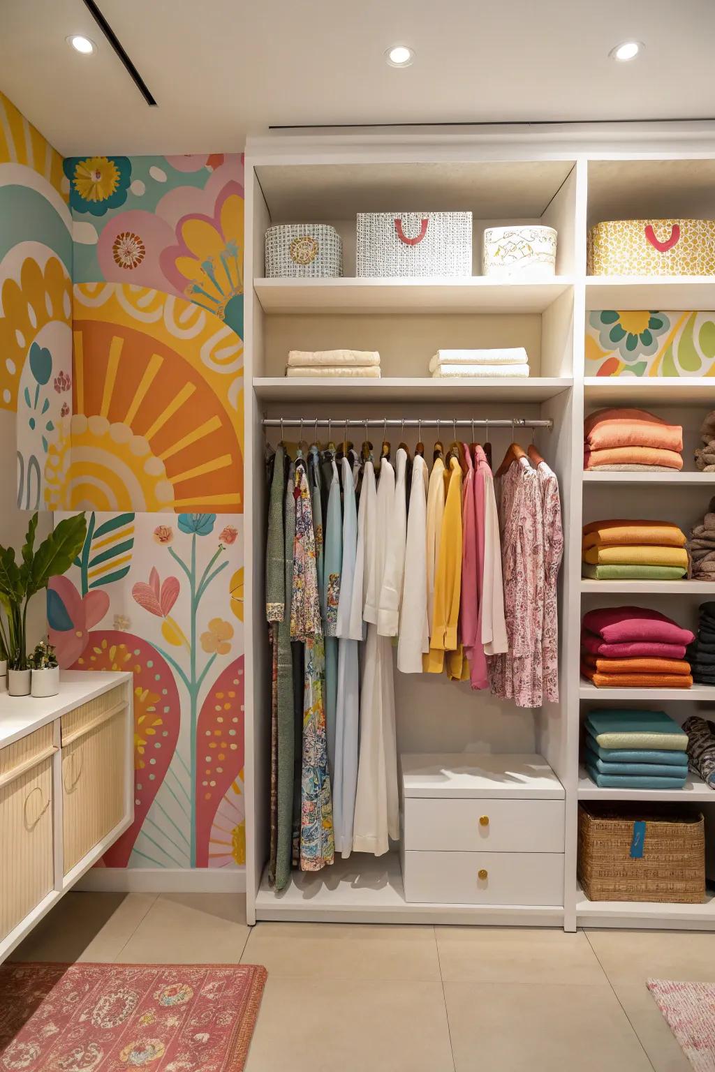 A splash of color inside a wardrobe adds personality and surprise.