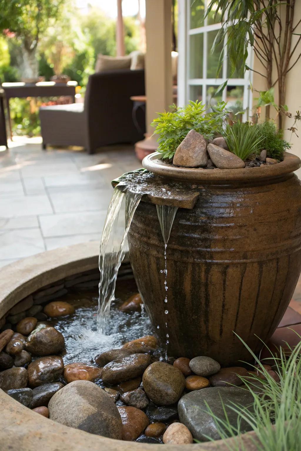 Small pots can host small waterfalls.