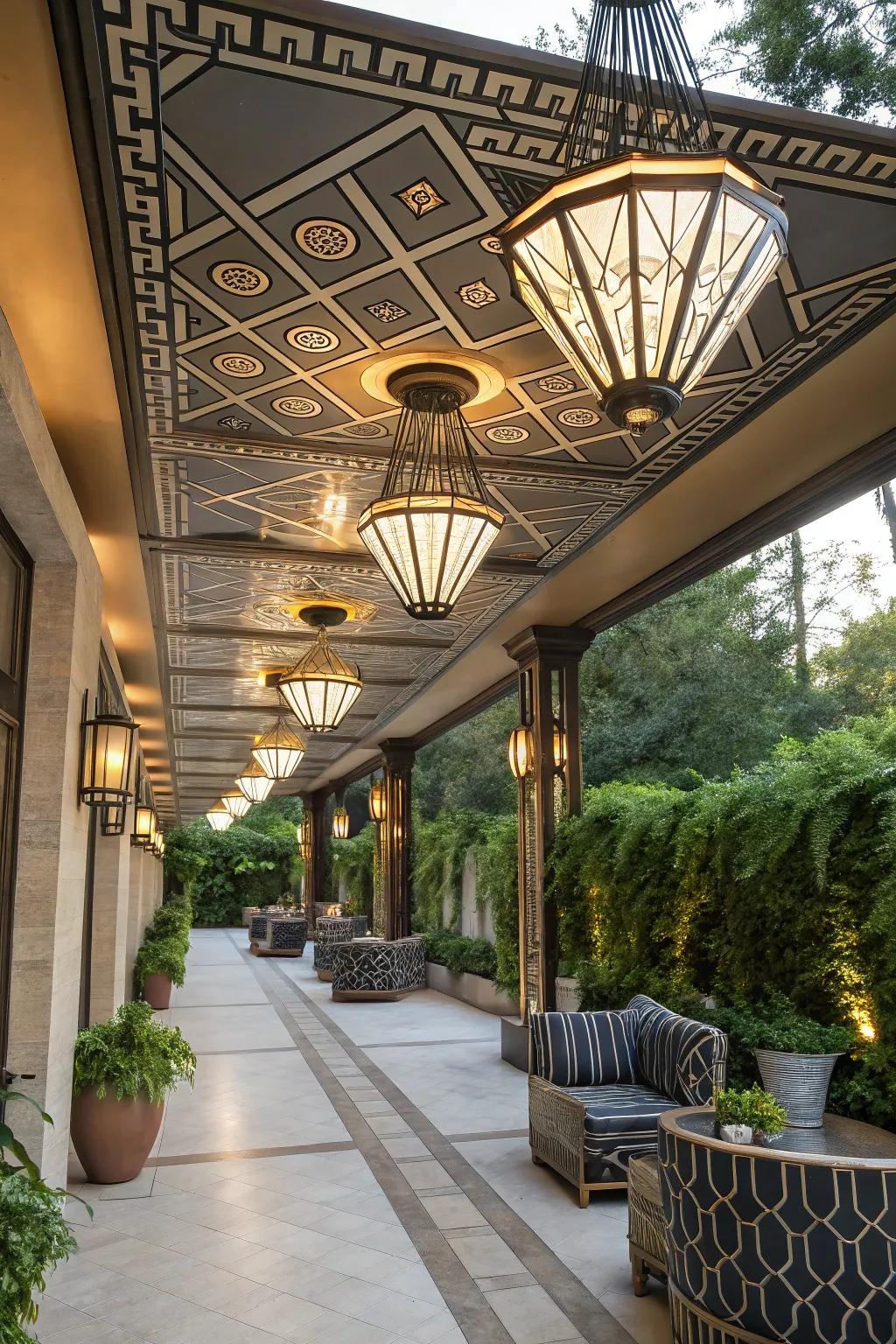 Art Deco lights add a touch of vintage glamour to your outdoor area.
