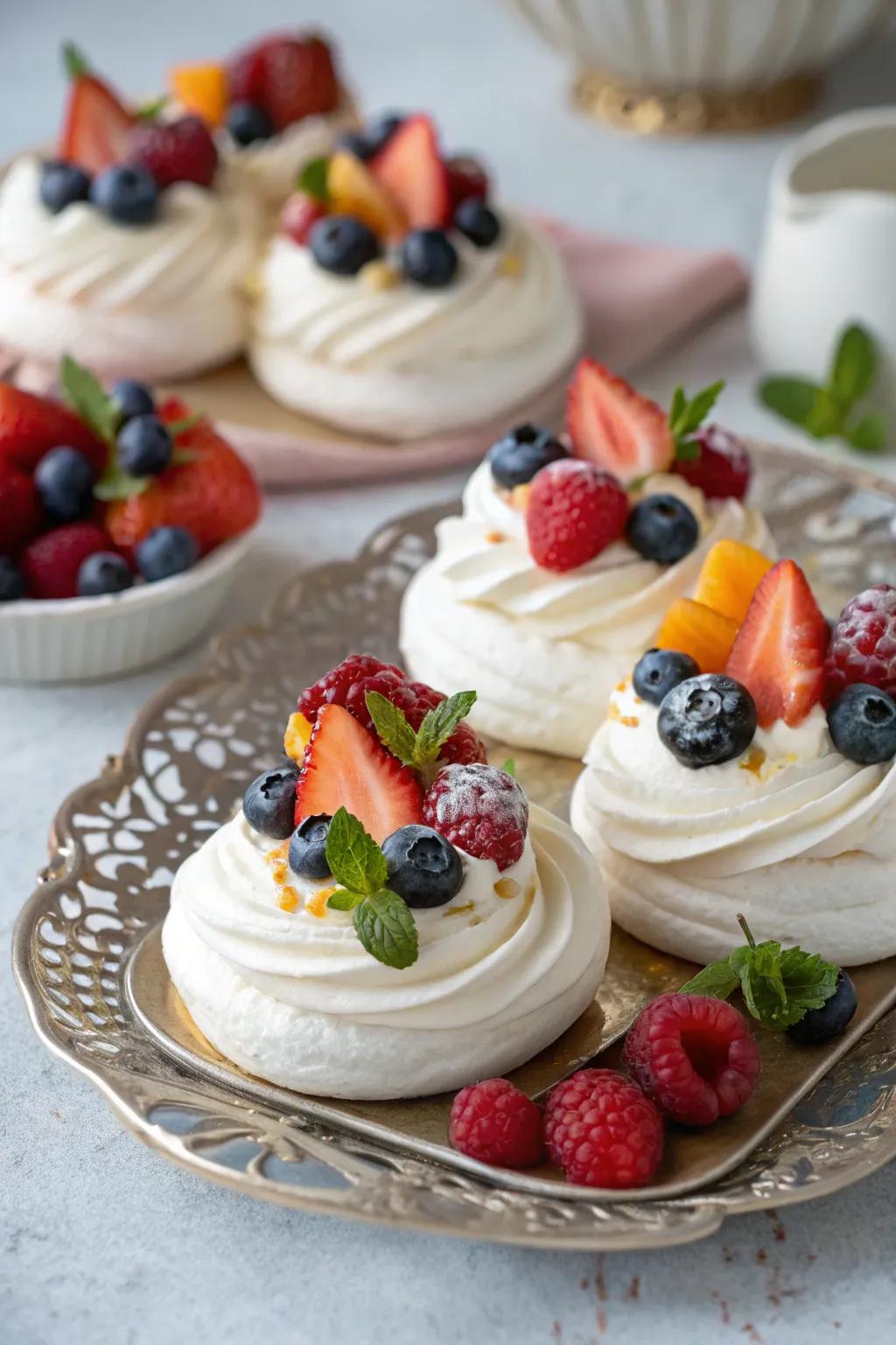 Small meringue nests that are light, airy, and delicious.