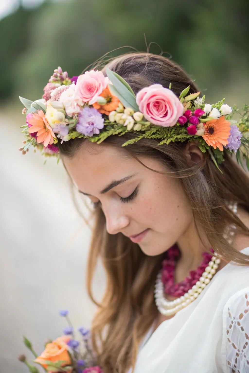 Personalized floral crown with colorful blooms
