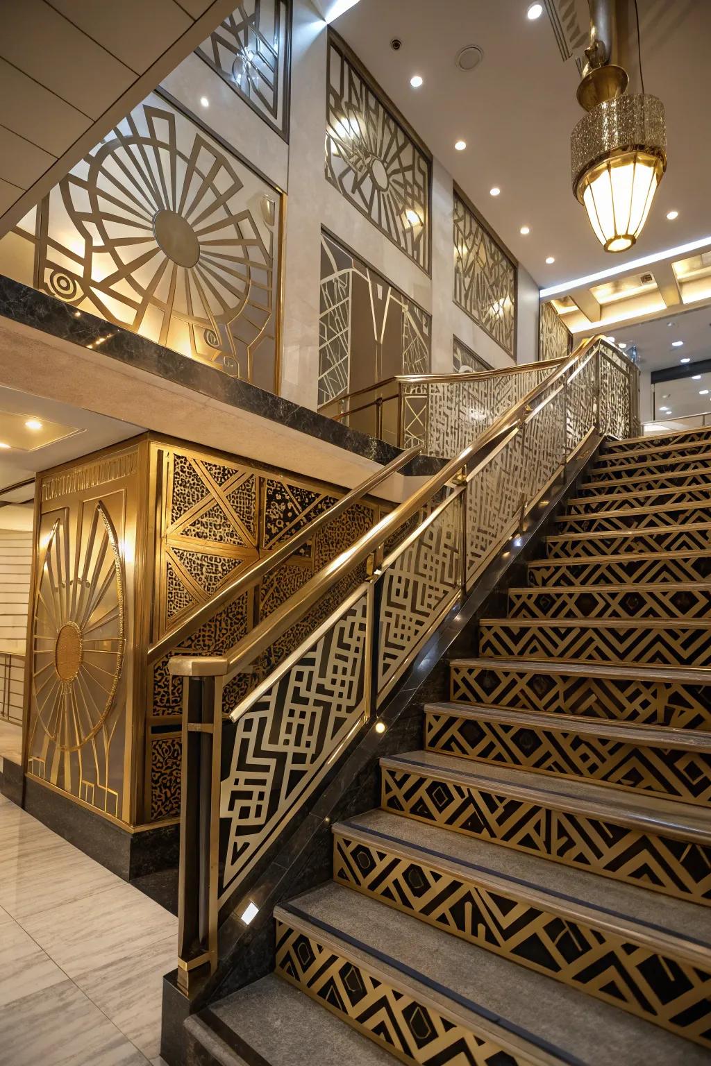 Art deco aesthetics introduce a striking, arresting declaration to this staircase.