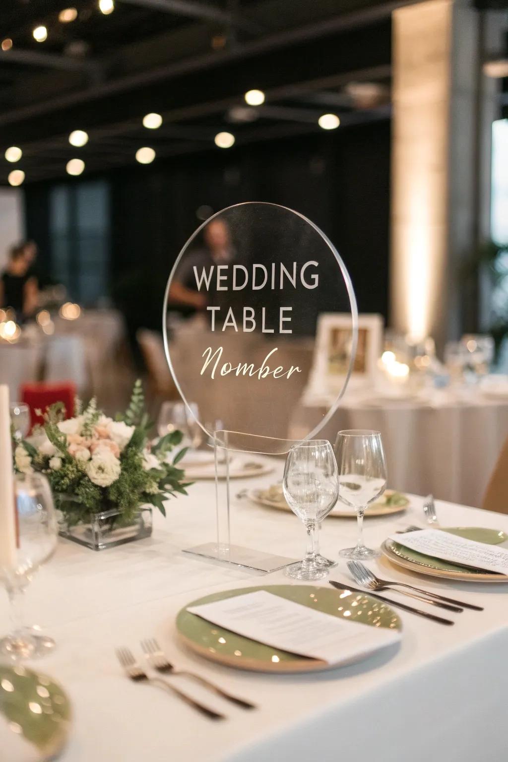 Your wedding tables will have a chic urban vibe thanks to the see-through discs.