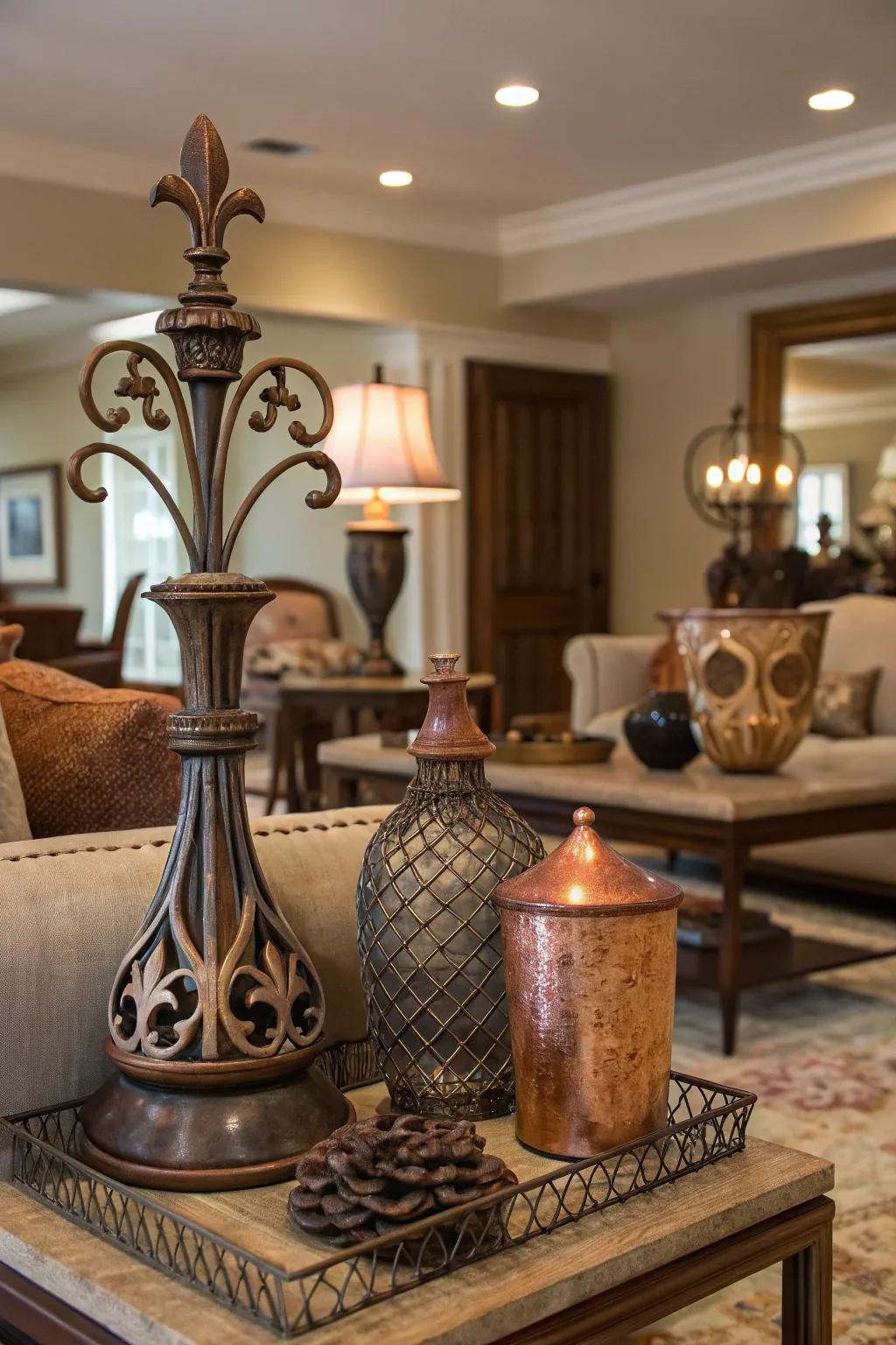 Metallic accents provide a sleek contrast to rustic features.