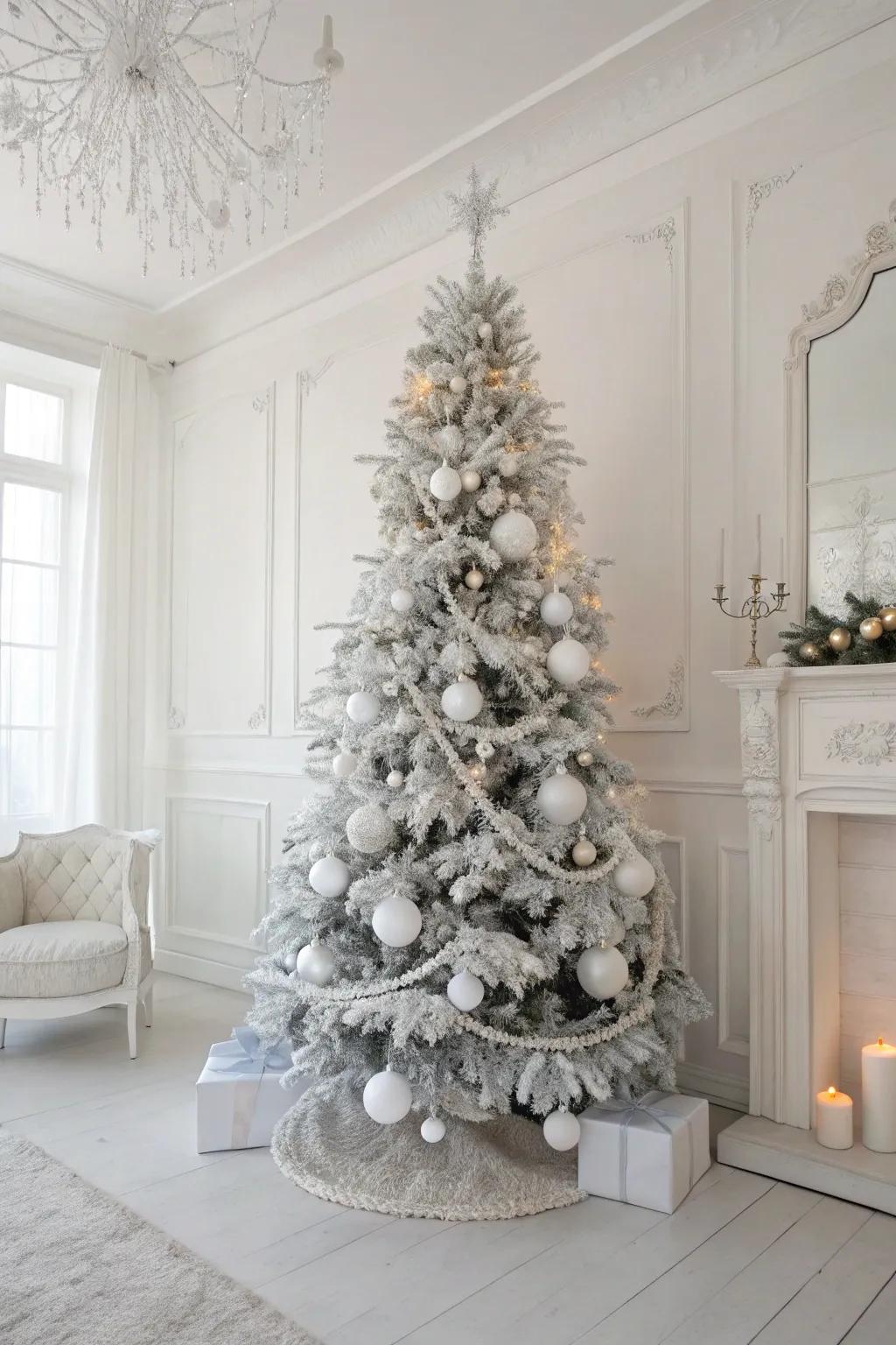 Eternal white-on-white theme for a serene Christmas tree.
