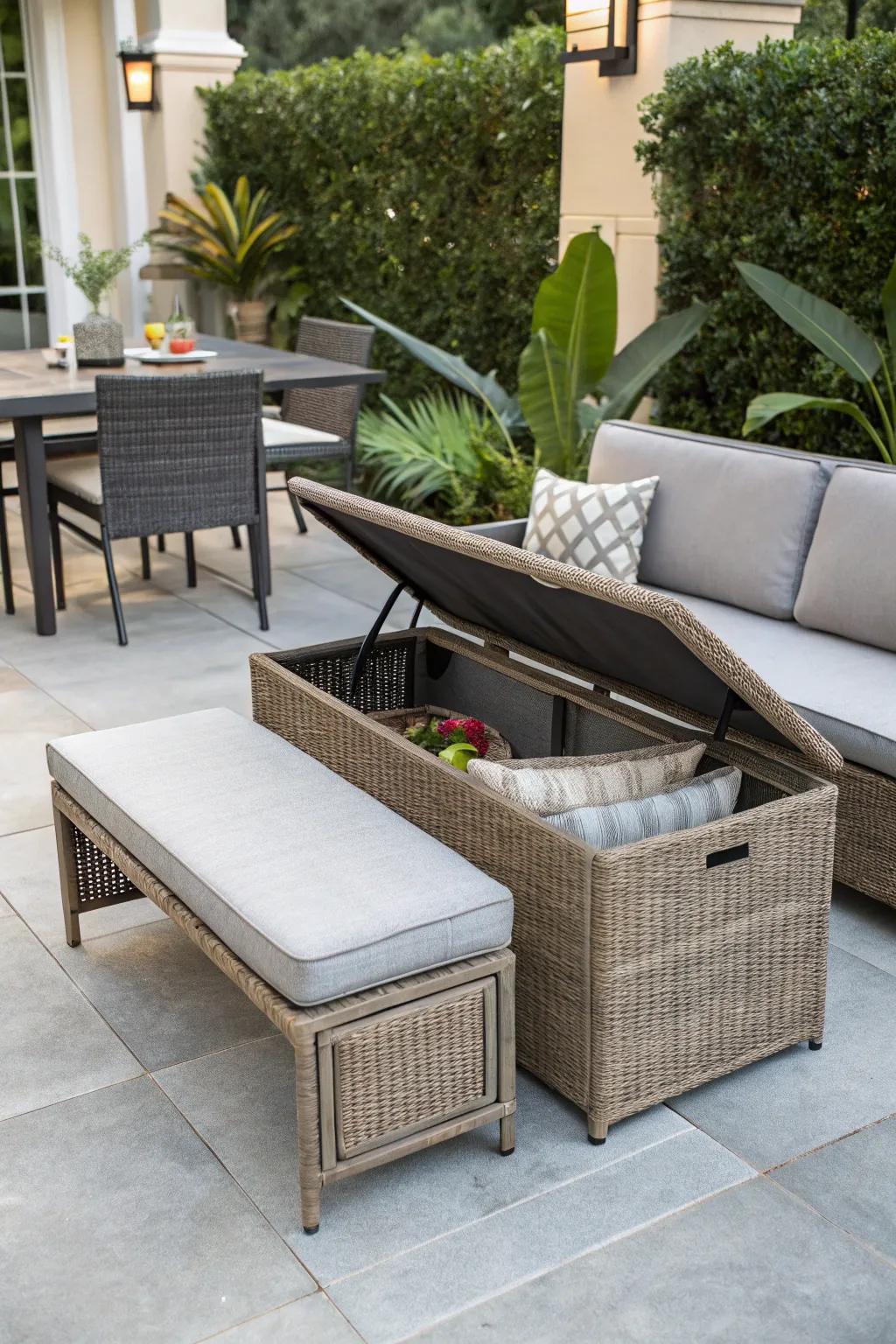 Maximizing space with multi-purpose rattan furniture.