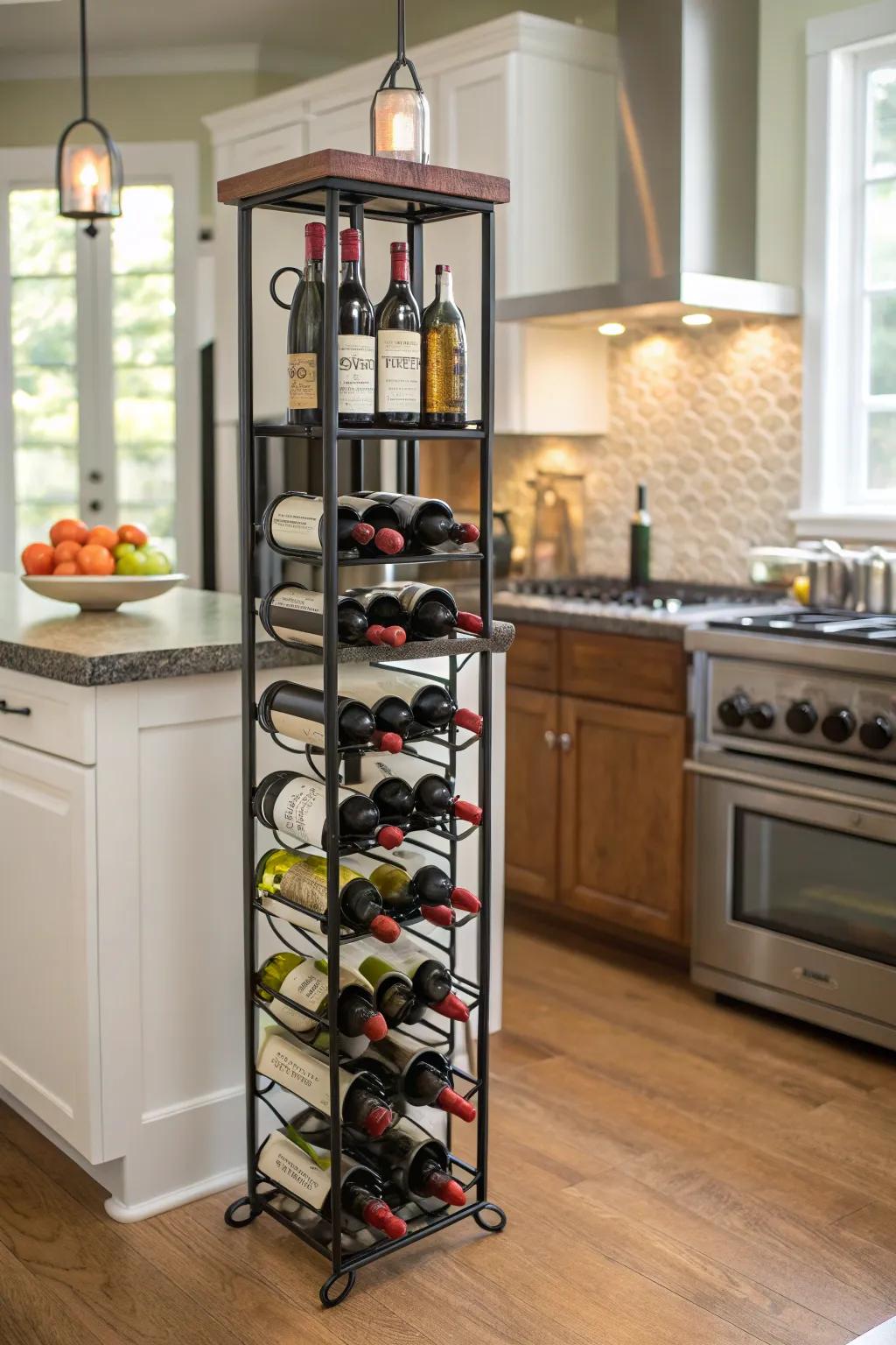 Self-supporting wine shelves provide both style and flexibility.