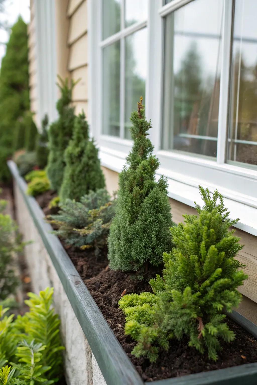 Dwarf conifers offer a lush, woodland feel.