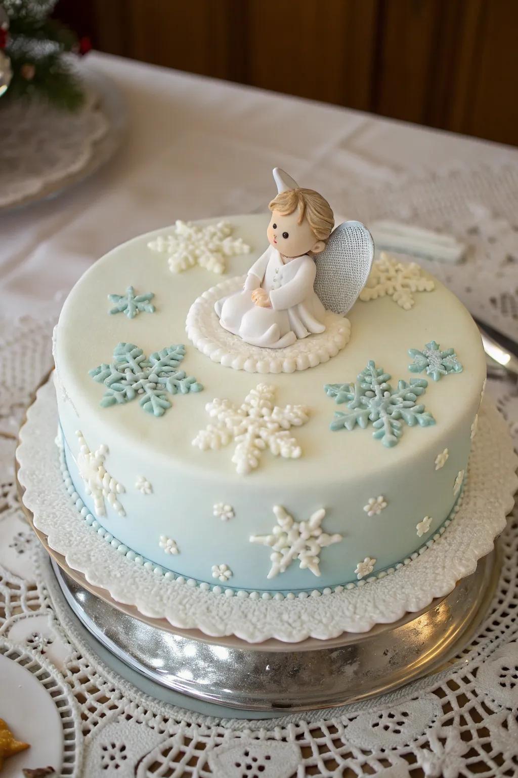 Honor baby's first snowfall with this heartwarming cake.