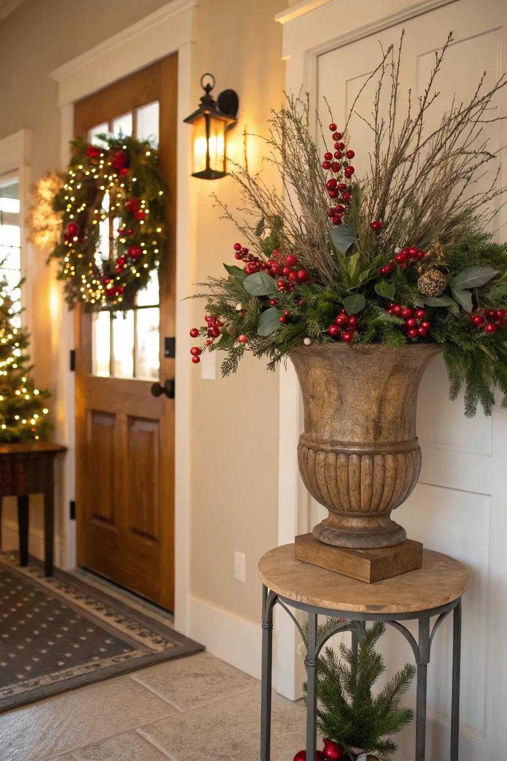 Spread holiday cheer with festively adorned wooden vases.