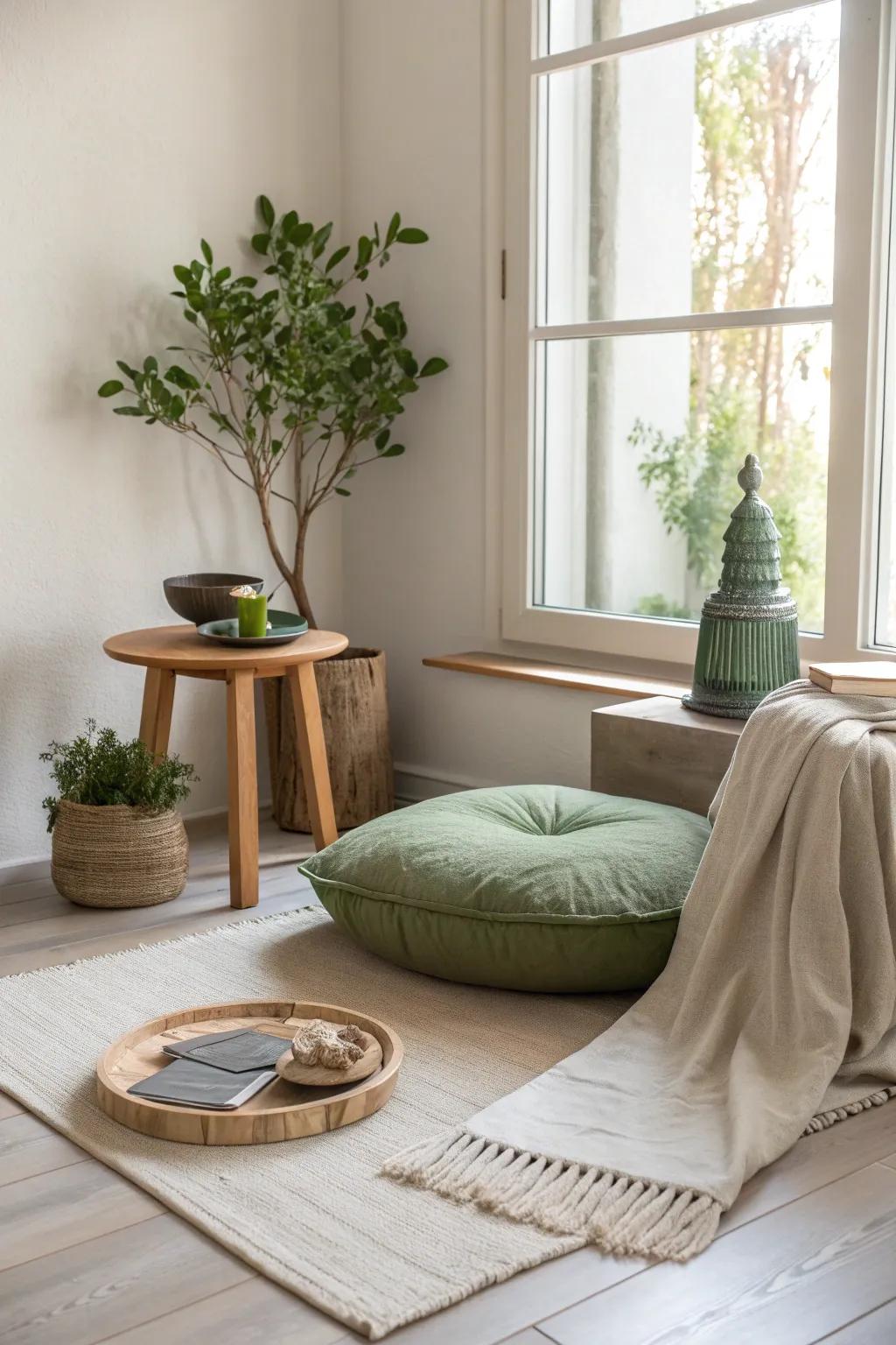Find tranquility inside your individualized meditation space 🌿 #MeditationSpace #ZenCorner