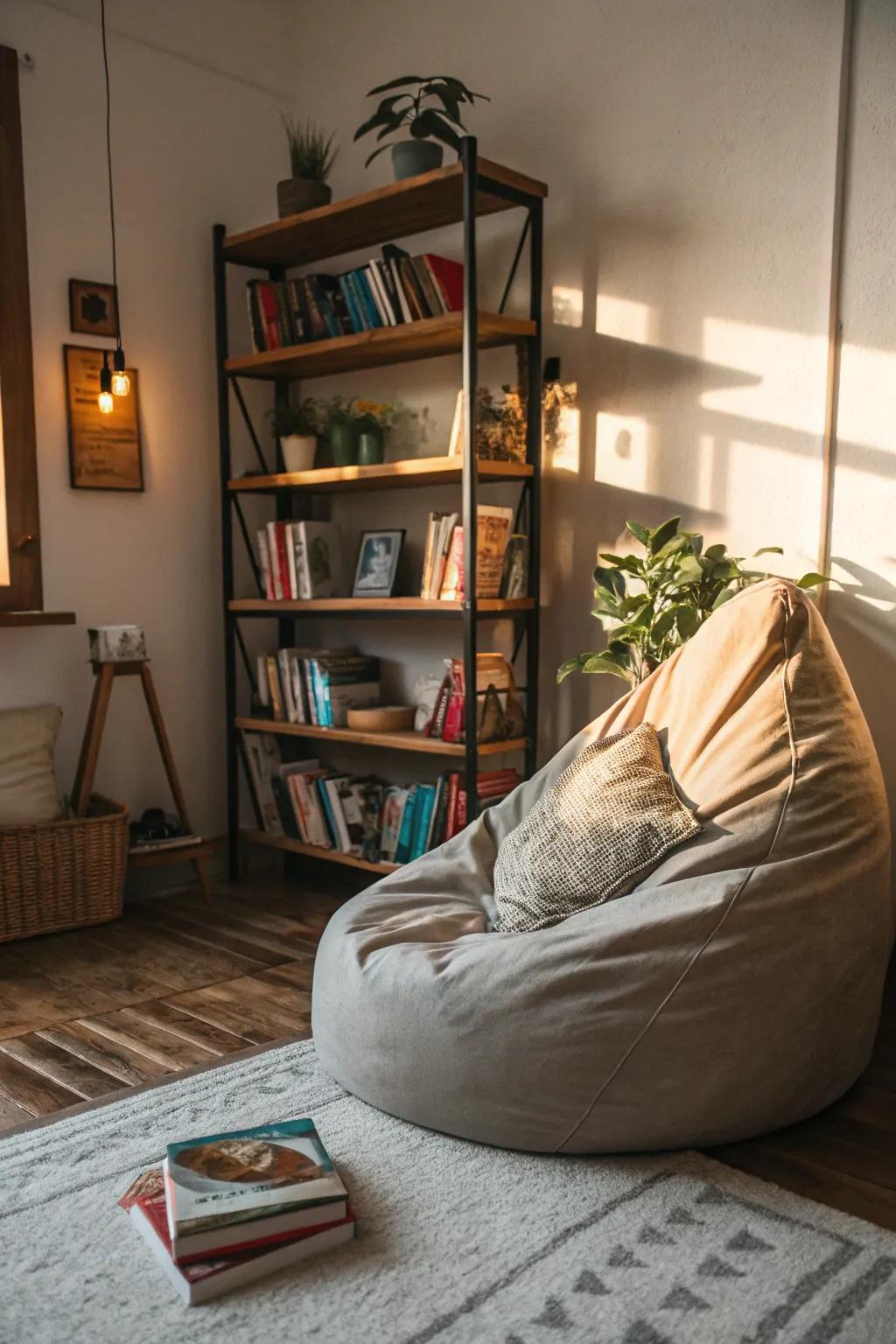 A relaxation zone provides a cozy retreat inside the room.