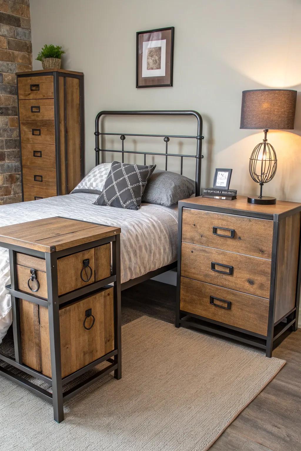 Industrial furniture adds character and rugged charm