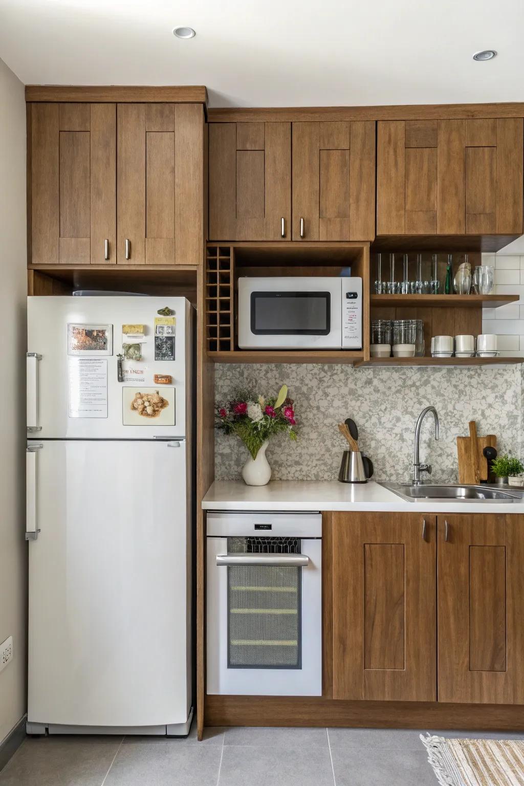 Maximize your kitchen’s efficiency with an integrated microwave shelf.