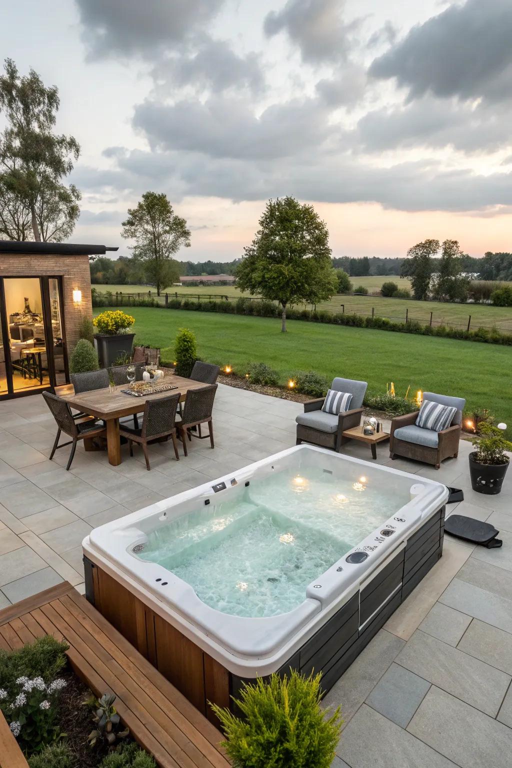 Patio integration offers a functional layout.