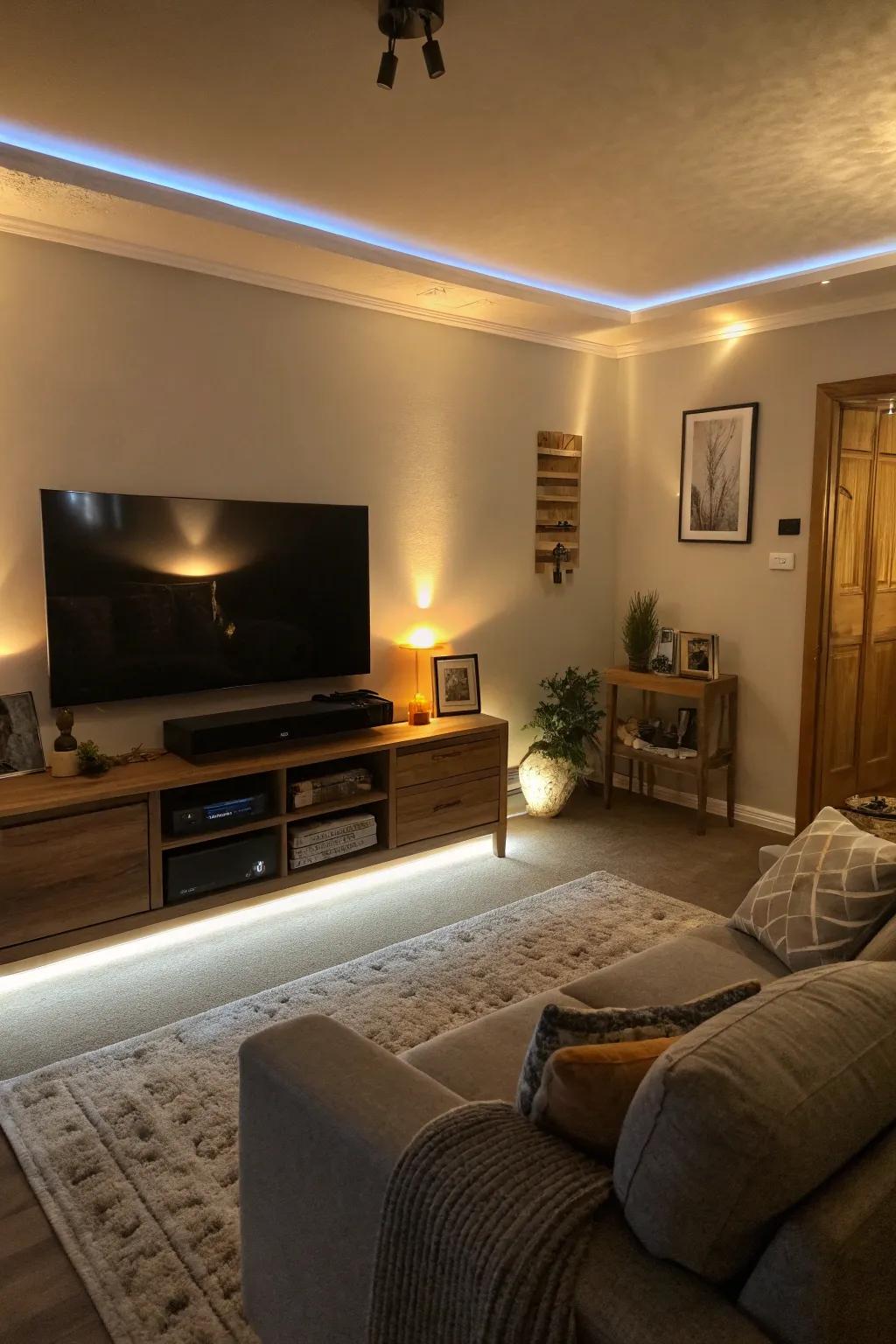 Concealed LED strips provide a contemporary, subtle radiance.
