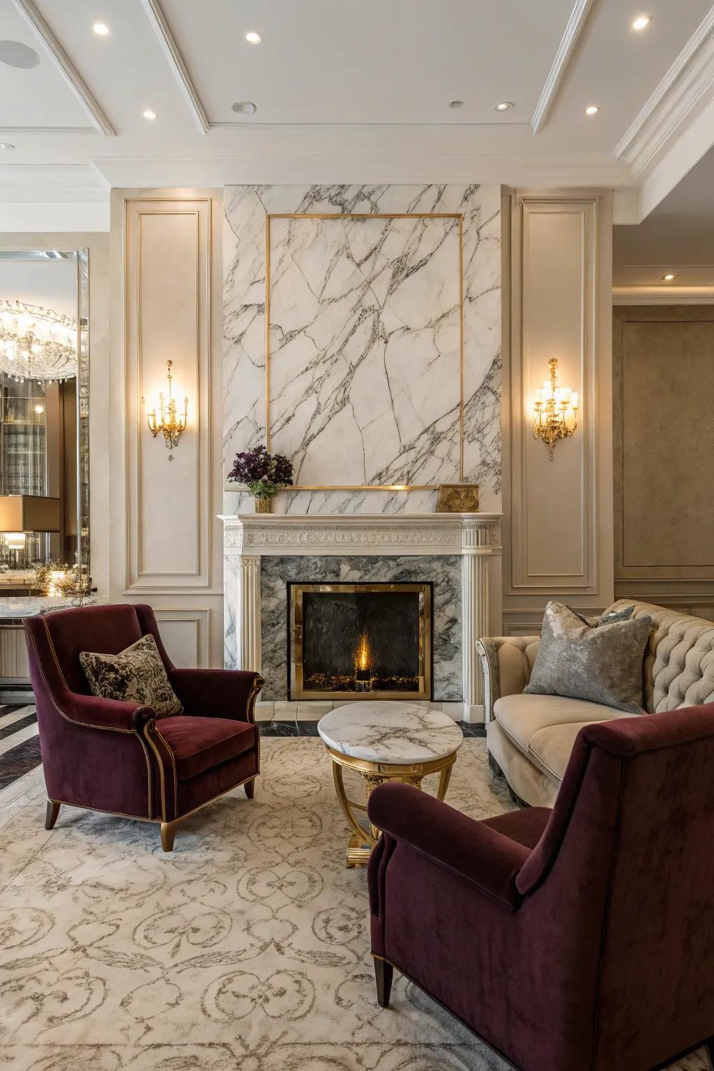 Stone finishes create an elegant, sophisticated aesthetic.