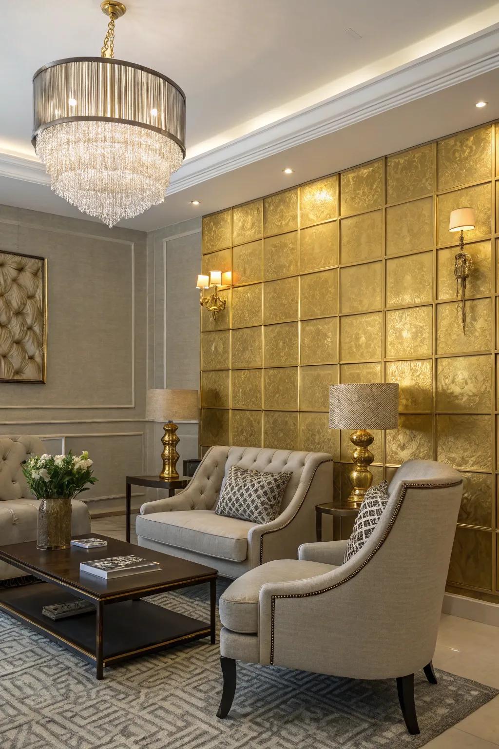 Shimmering accents append an alluring touch to any area.