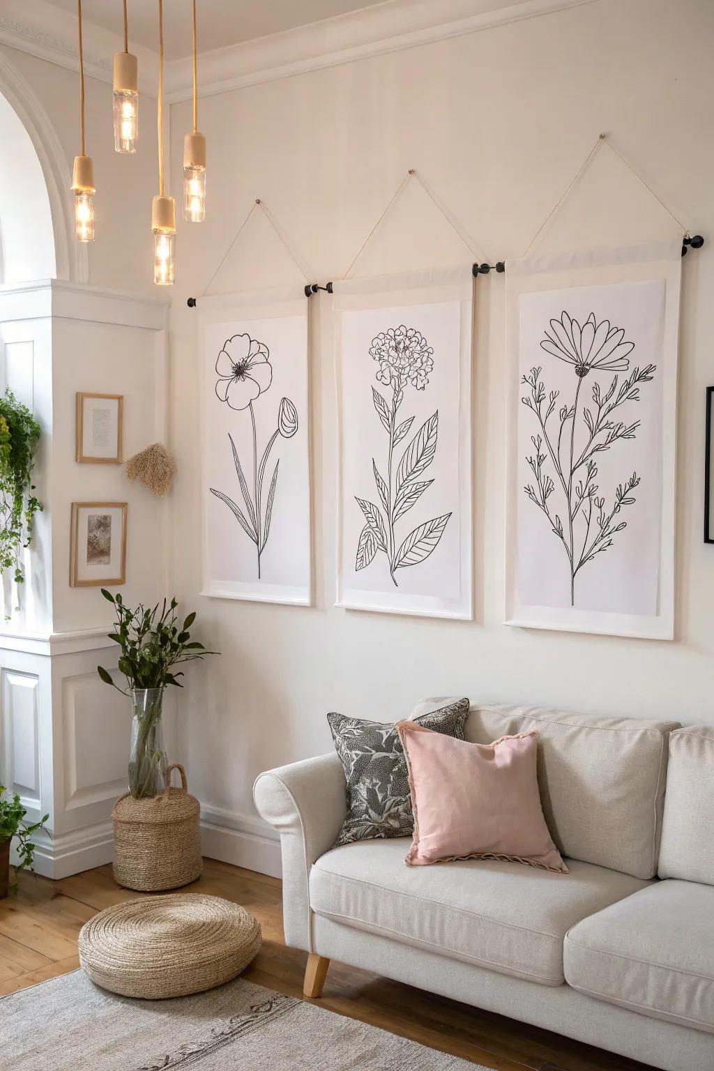 Line art drawings offer calm sophistication with their simplicity.
