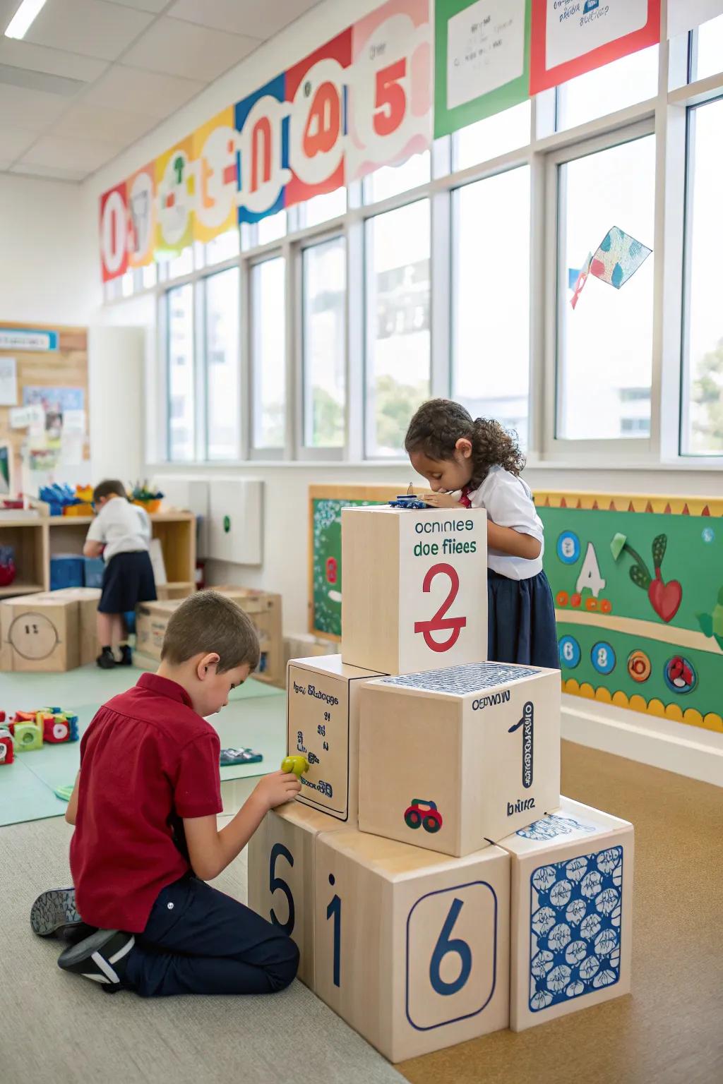 Learning through play at educational block stations.