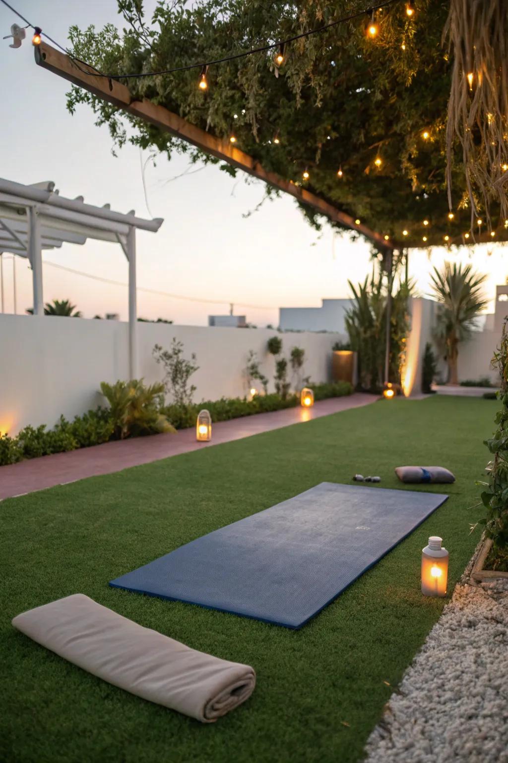 An inspiring yoga studio set on vibrant synthetic turf.
