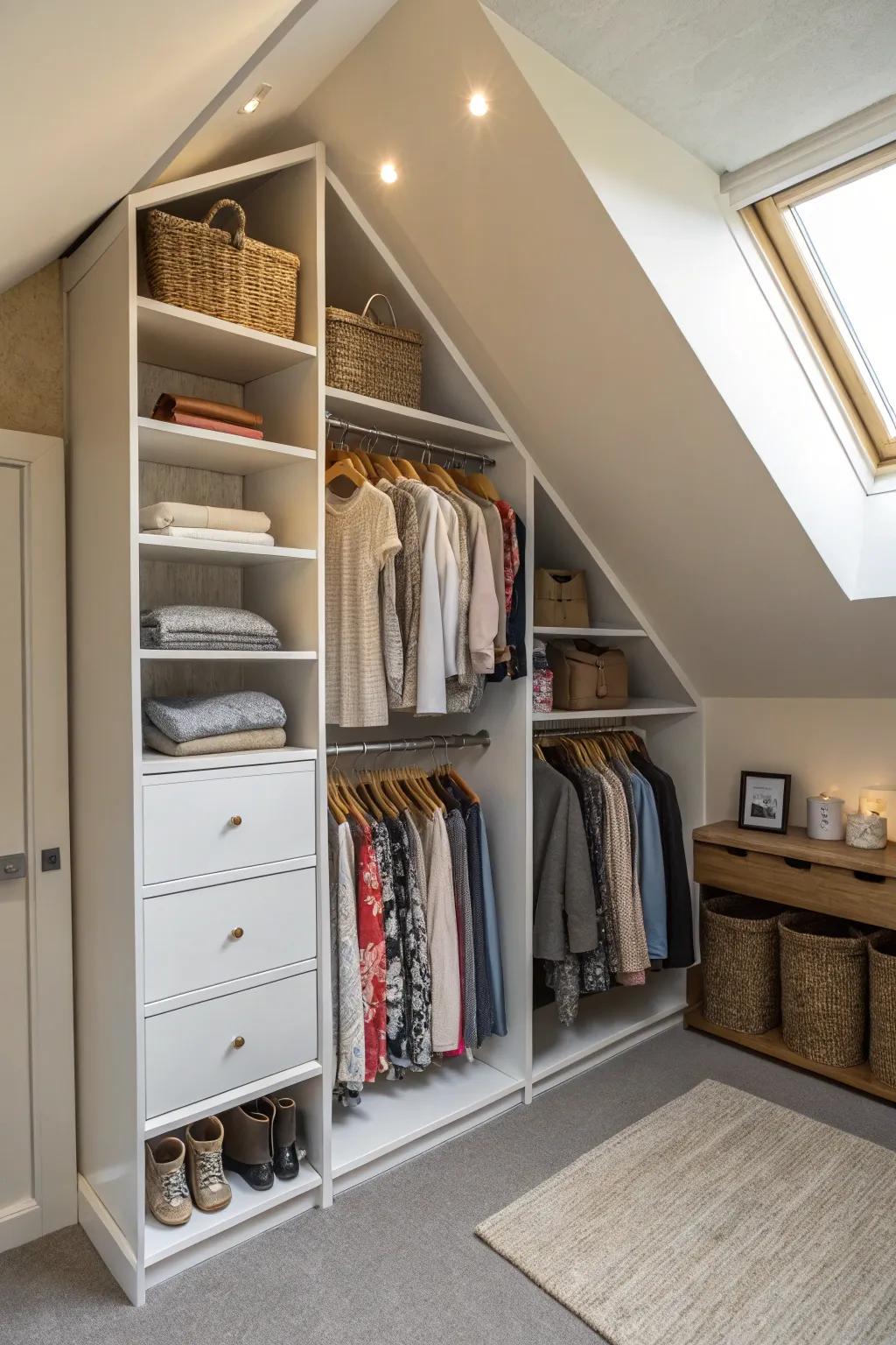 Double storage with a corner closet.