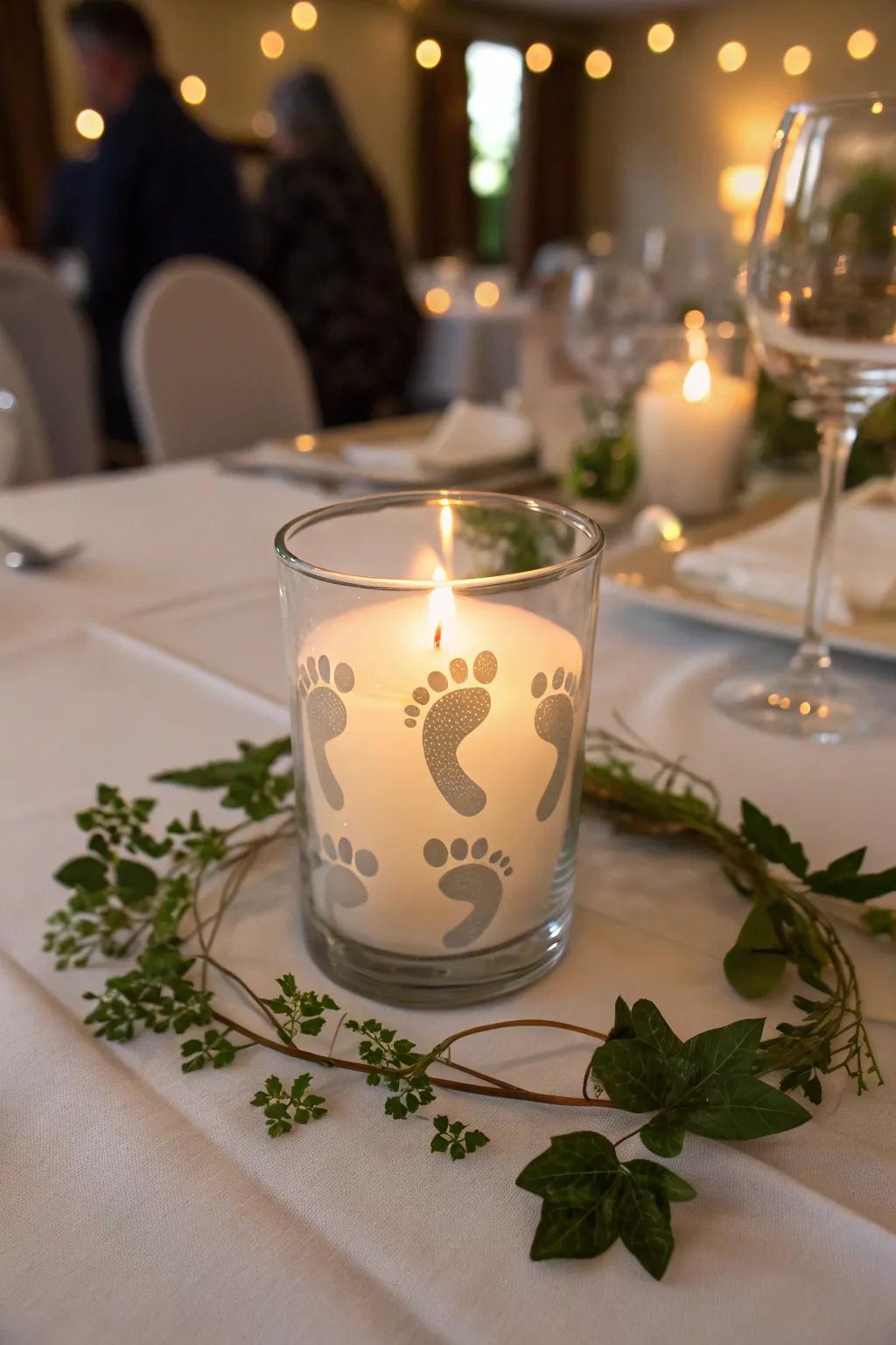 A glowing footprint candle holder that illuminates memories.