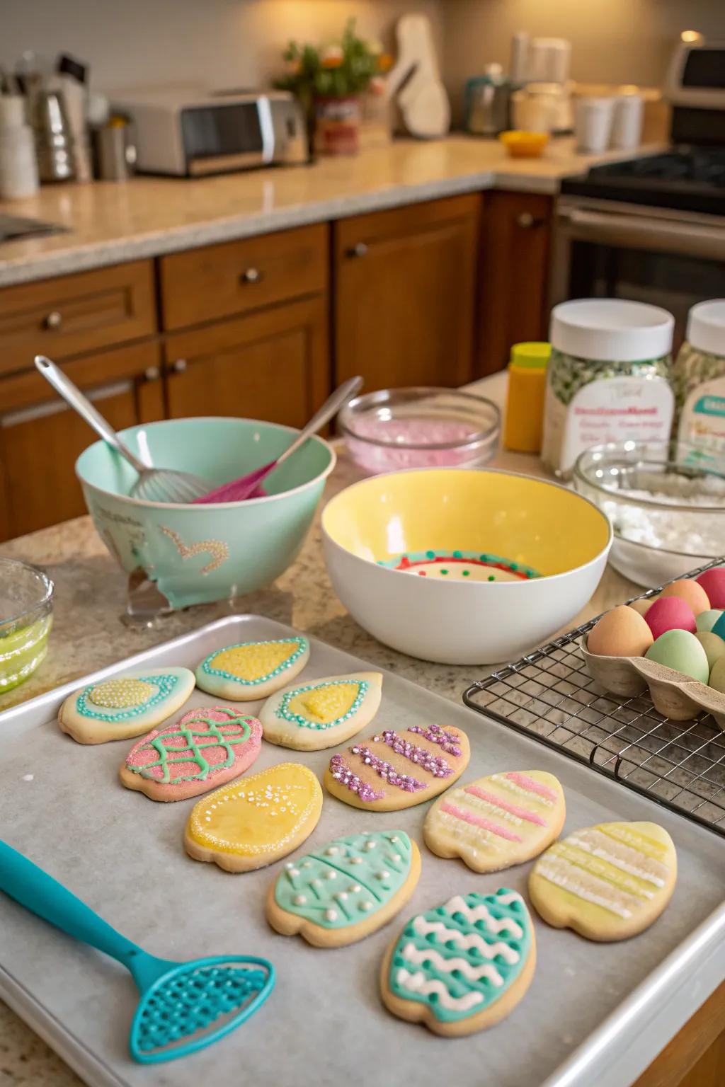 Baking Easter cookies, a fun and tasty holiday activity.